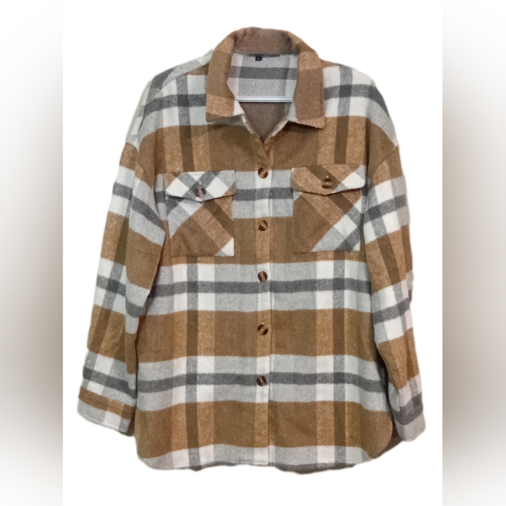 Plaid Tan and Gray Women's Jacket